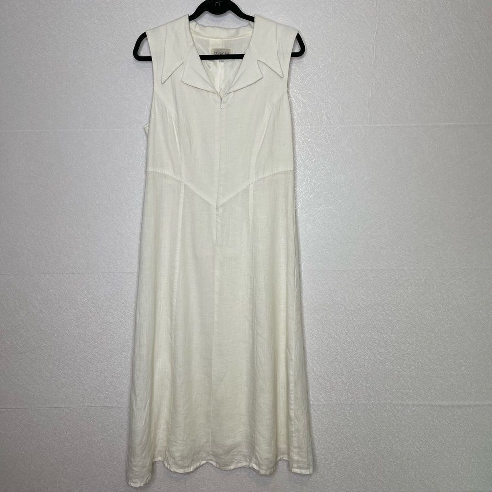 Yasaman Vintage Notched Collar Linen Midi Dress 12